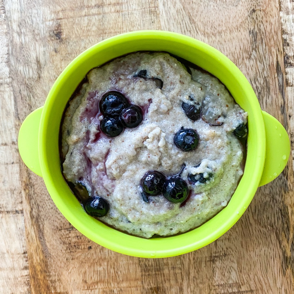 baby bowl with iron rich cream of wheat with blueberries